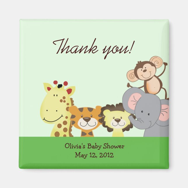 Jungle Zoo Party Birthday Baby Shower Favor Magnet (Framsidan)