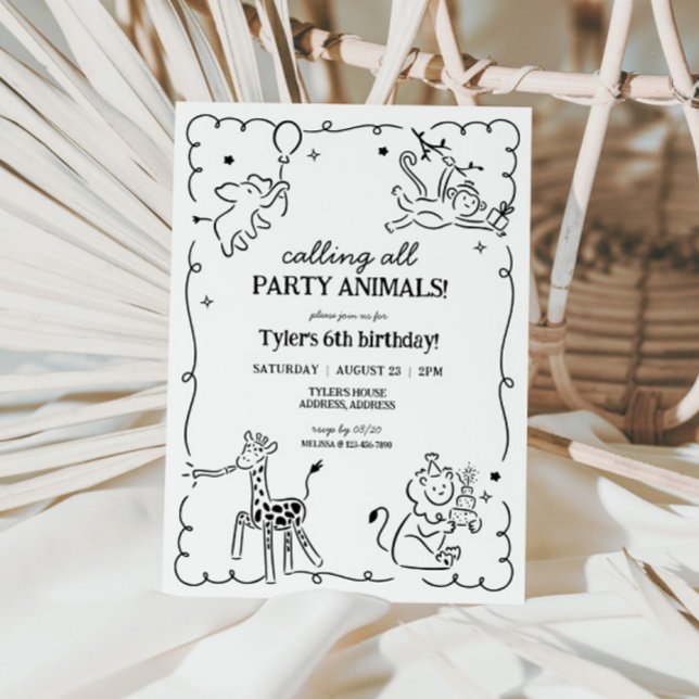 Jungle Zoo Safari Animals Barns födelsedag Inbjudningar (Calling All Party Animals Kids Safari Birthday Invite)