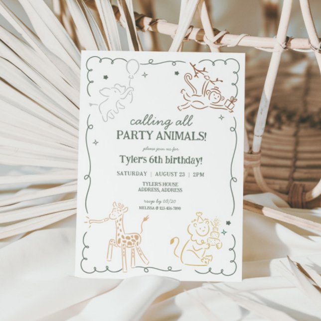 Jungle Zoo Safari Animals Birthday Inbjudningar (Safari Jungle Party Animals Kids Birthday Invite)