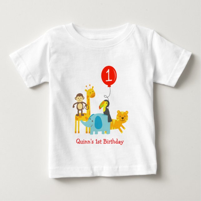 Jungle Zoo Safari Animals Birthday Tee T shirt (Framsida)
