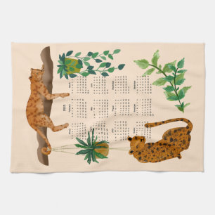 Junglekatter, leoparder och poppväxter 2025 kökshandduk