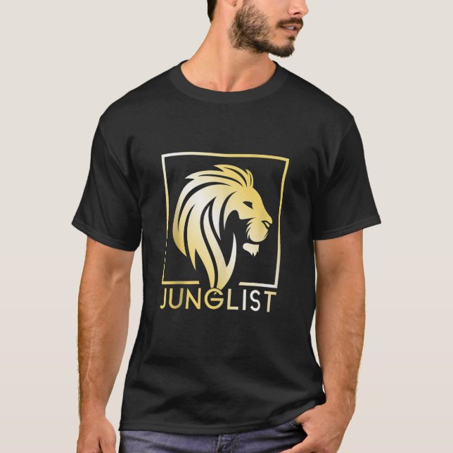 Junglist Lejon Drum N Bas Dnb Rave Edm Kung av T Shirt (Framsida)