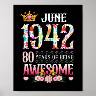 Juni 1942 80:e födelsedagen 80 år Fantastisk Blomm Poster