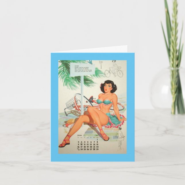 Juni 1957,  Vintage Pinup Födelsedag Kort (Framsida)