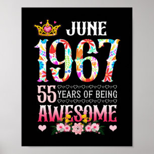 Juni 1967 55:e födelsedagen 55 år Fantastisk Blomm Poster