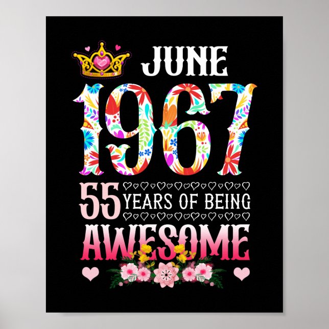 Juni 1967 55:e födelsedagen 55 år Fantastisk Blomm Poster (Framsidan)