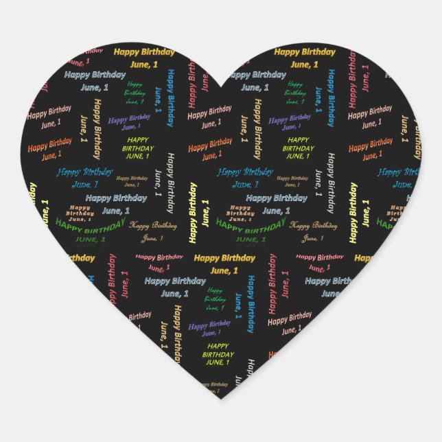 Juni, 1 födelsedagsetikett hjärtformat klistermärke (Framsida)