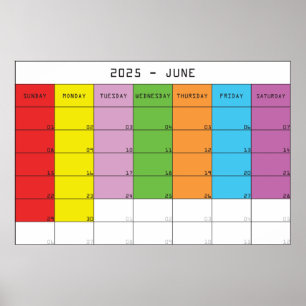 Juni 2025 färgdagar kalender planerare poster