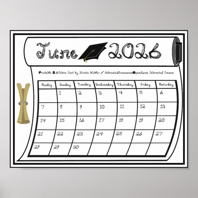 Juni 2026 Skolavgång Tygs Font Bolt Månad Poster (Framsidan)