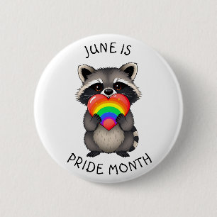 Juni är Pridet Månad   Cute Racoon med regnbåge Knapp