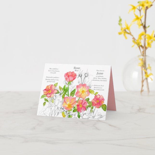Juni Födelsedags Hästkaprifol Ros Födelseblomma Bl Kort (Gul blomma)