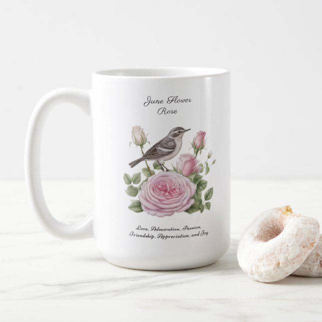 Juni Födelsemånad Flower Ro Elegant Birthday Kaffemugg (Med munk)