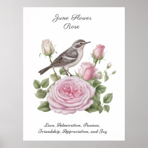 Juni Födelsemånad Flower Ro Elegant Birthday Poster