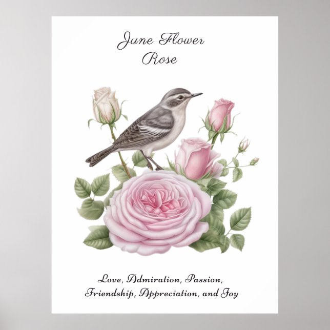 Juni Födelsemånad Flower Ro Elegant Birthday Poster (Framsidan)