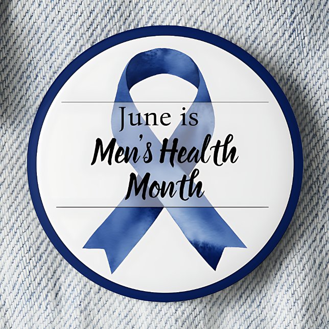 Juni Mäns Hälsa Månad Knapp (Blue Awareness Ribbon June is Men's Health Month pinback button.)