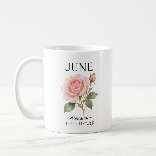 Juni Ros Födelsedagsblomma Kaffemugg (Vänster)