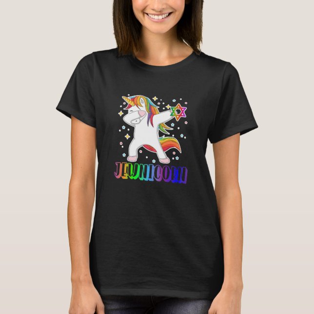 Junicorn Dabbing Jewish Unicorn Hanukkah Chanukah T Shirt (Framsida)
