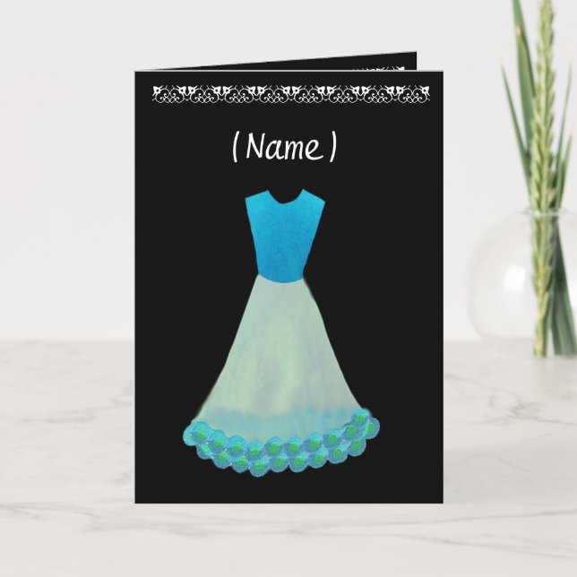 Junior Bridesmaid Blue & White Gown Flowered Trim Inbjudan (Framsida)