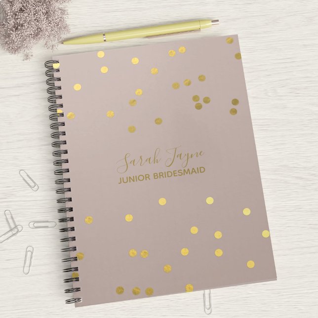 Junior Bridesmaid  Guld Brudens sida bärbar dator Anteckningsbok (A pretty blush pink notebook with faux gold confetti suitable for any member of your bridal party)