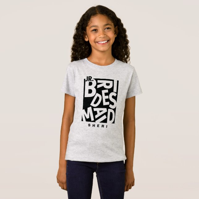 Junior Bridesmaid in black typography, bröllop T Shirt (Hel framsida)