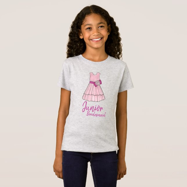 Junior Bridesmaid Rosa Brudens sida Dress Girl Tee (Hel framsida)