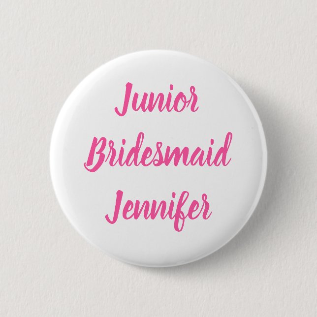 Junior Bridesmaid Rosa Custom Name Gifts Bröllop Knapp (Framsida)