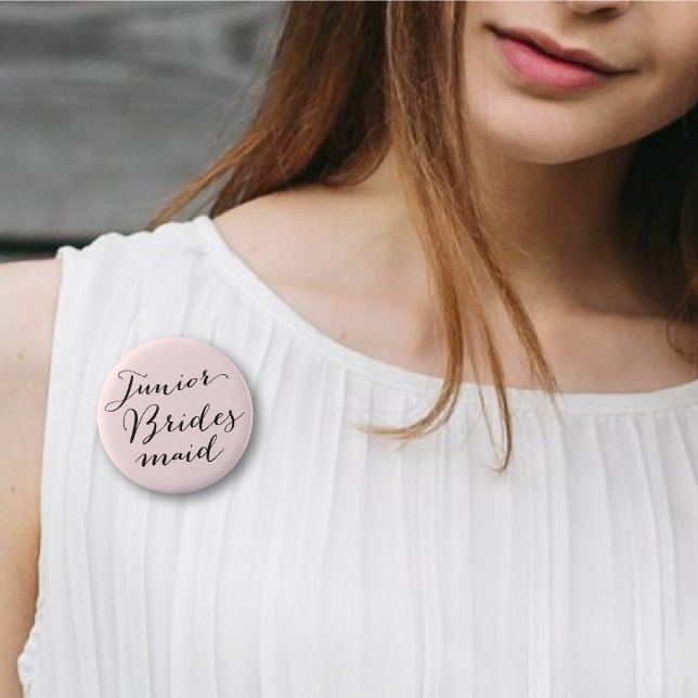 Junior Bridesmaid Script Bröllop Brudens sida Knapp (JUNIOR BRIDESMAID Classic Script Wedding Bridal Party Pinback Button @ fatfatin_blue_knot)