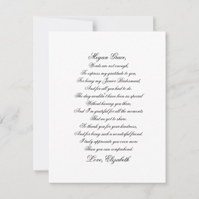 Junior Bridesmaid Tack Script-Dikt (Framsida)