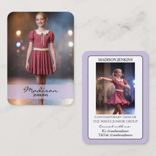 Junior Dans Autograf Trading Card Lila Kort (Fram/baksida)