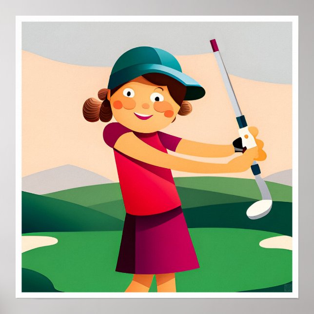 Junior Girls Golf Art-utskrift Poster (Framsidan)