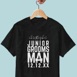 Junior Groomsman Bröllop Brudens sida T-Shirt<br><div class="desc">Behandla dina underordnade marskalkar till att matcha unga groomsmanskjortor! Jut lägger till deras namn och er bröllop-dejt och får dem att tacka era gäster med deras vänlighet. Perfekt för bröllop-repetitioner</div>