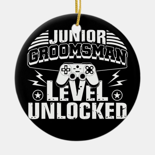 Junior Groomsman Gaming Video Gamer Bröllop Julgransprydnad Keramik (Framsidan)