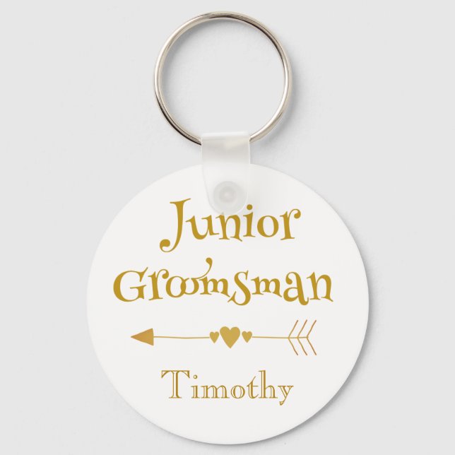 Junior Groomsman Golden and White Nyckelring (Framsida)