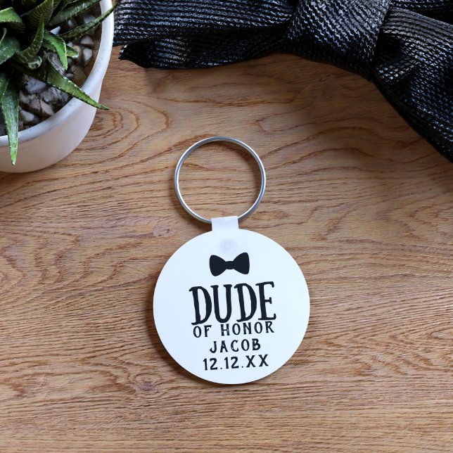 Junior Groomsman-stubben från Honor Bröllop Keycha Nyckelring (Add your name and wedding date to this funny Dude of Honor keychain)