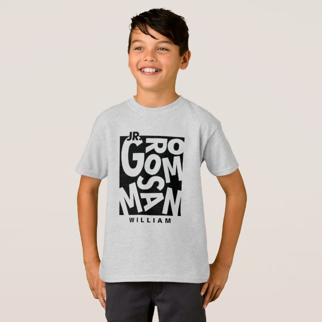 Junior Jr. Bröllopsgods i svart typografi T Shirt (Hel framsida)