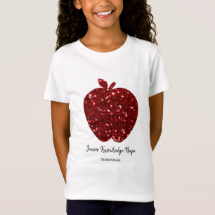 Junior Knowledge Ninja Faux Glitter Red Apple T Shirt