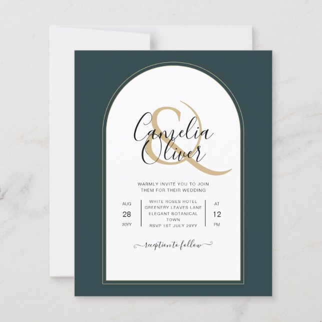 Juniper Grönt Guld Modern Wedding INVITE QR Code (Framsida)