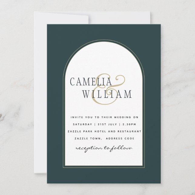 Juniper Grönt Guld Modern Wedding INVITE QR Code Inbjudningar (Framsida)