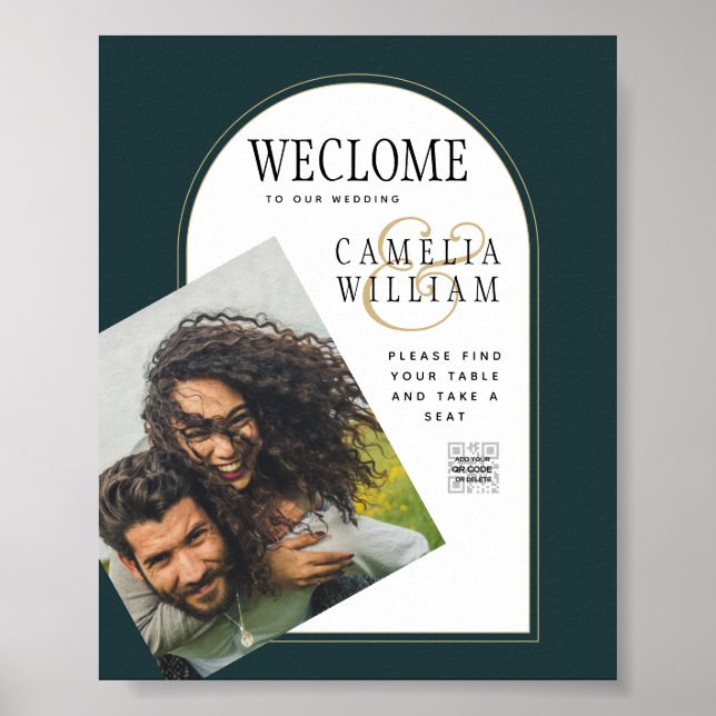 Juniper Grönt Guld Modern Wedding INVITE QR Code Poster (Framsidan)