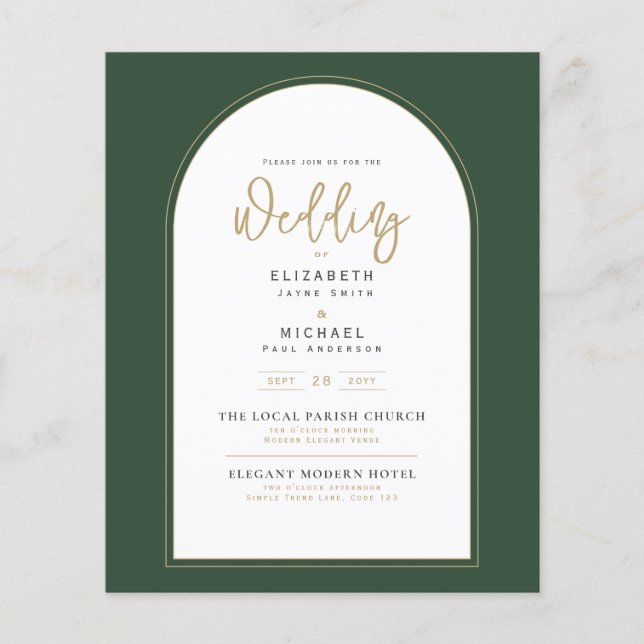 Juniper Grönt Guld PHOTO Wedding BUDGET Flygblad (Framsidan)