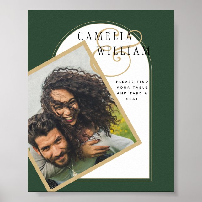 JUNIPER GRÖNT GULD PHOTO Wedding INVITE Poster (Framsidan)
