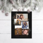 Juniper Photo Collage Black Helg Vykort<br><div class="desc">5 fotoområden i olika riktningar; svart "ram" kan ändras till vilken färg som helst i redigeraren; välj även ditt eget typsnitt! Lägg till ett meddelande på baksidan eller flera foton om du vill.</div>