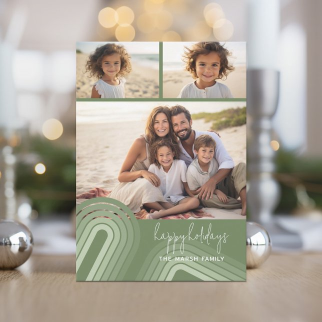 Juniper Rand - Foto, moderna minimala skuggor Julkort (Retro modern stripes - boho pastels and 3 photo holiday card)