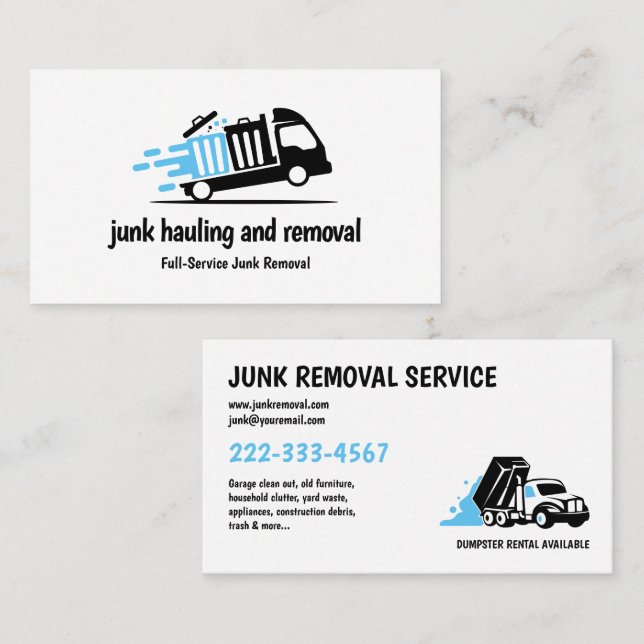 JUNK HAULING SOPOR REMOVAL BLUE BLACK VISITKORT (Fram/baksida)