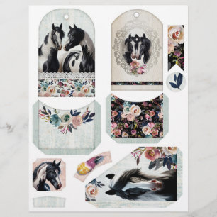 Junk Journal Ephemera med Söt Pinto Horses