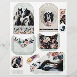 Junk Journal Ephemera med Söt Pinto Horses