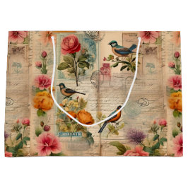 Junk Journal Seite mit Blumen + Vögel - 