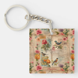 Junk Journal Seite mit Blumen + Vögel - 