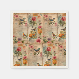 Junk Journal Seite mit Blumen + Vögel -  Pappersservett