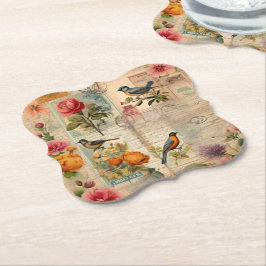 Junk Journal Seite mit Blumen + Vögel - Underlägg Papper